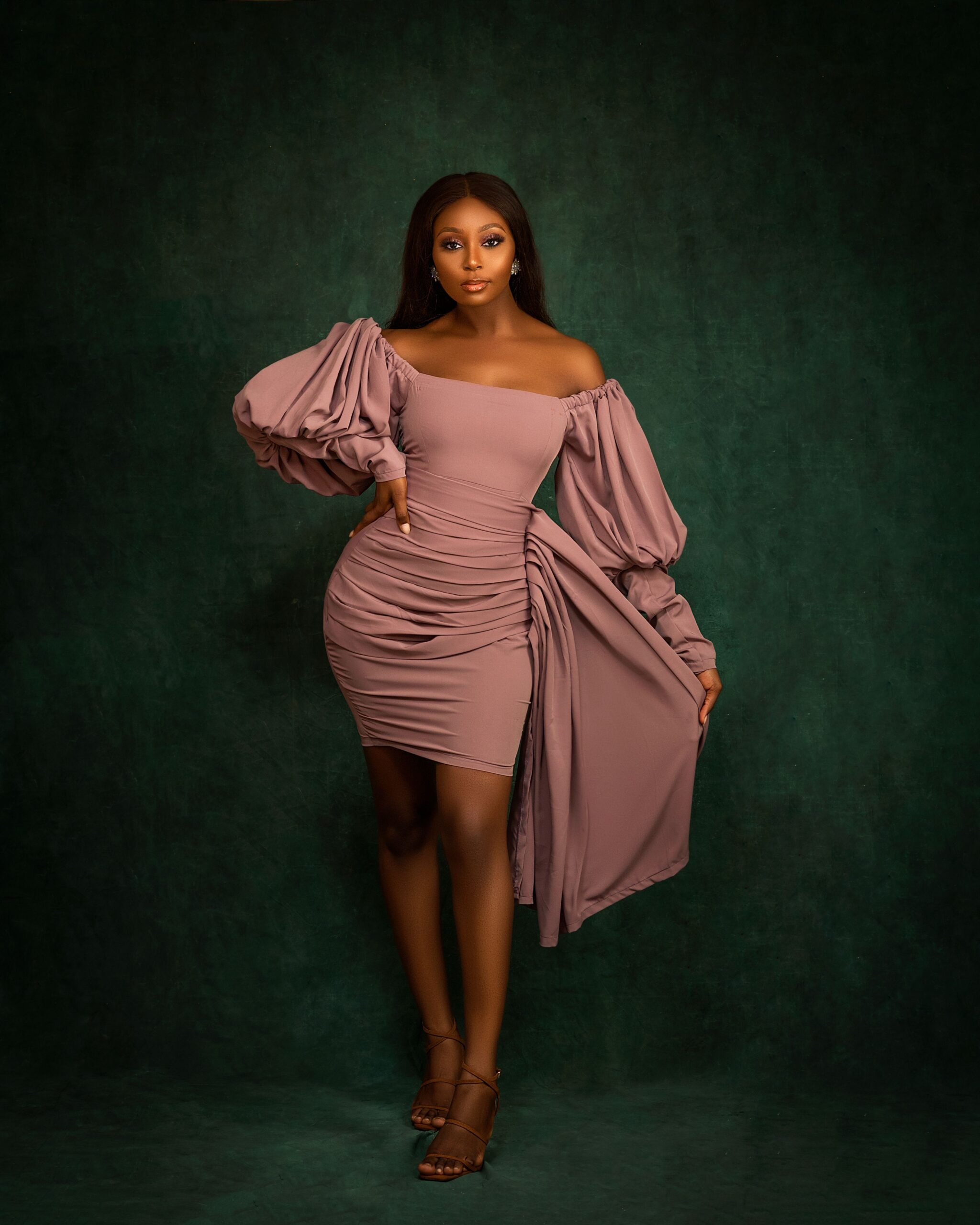Mini dress with exaggerated sleeves and ruche detail - BB Artistry