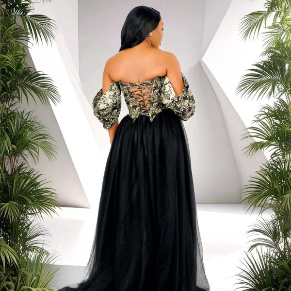 BBA black and gold damask corset blouse and volume tulle skirt